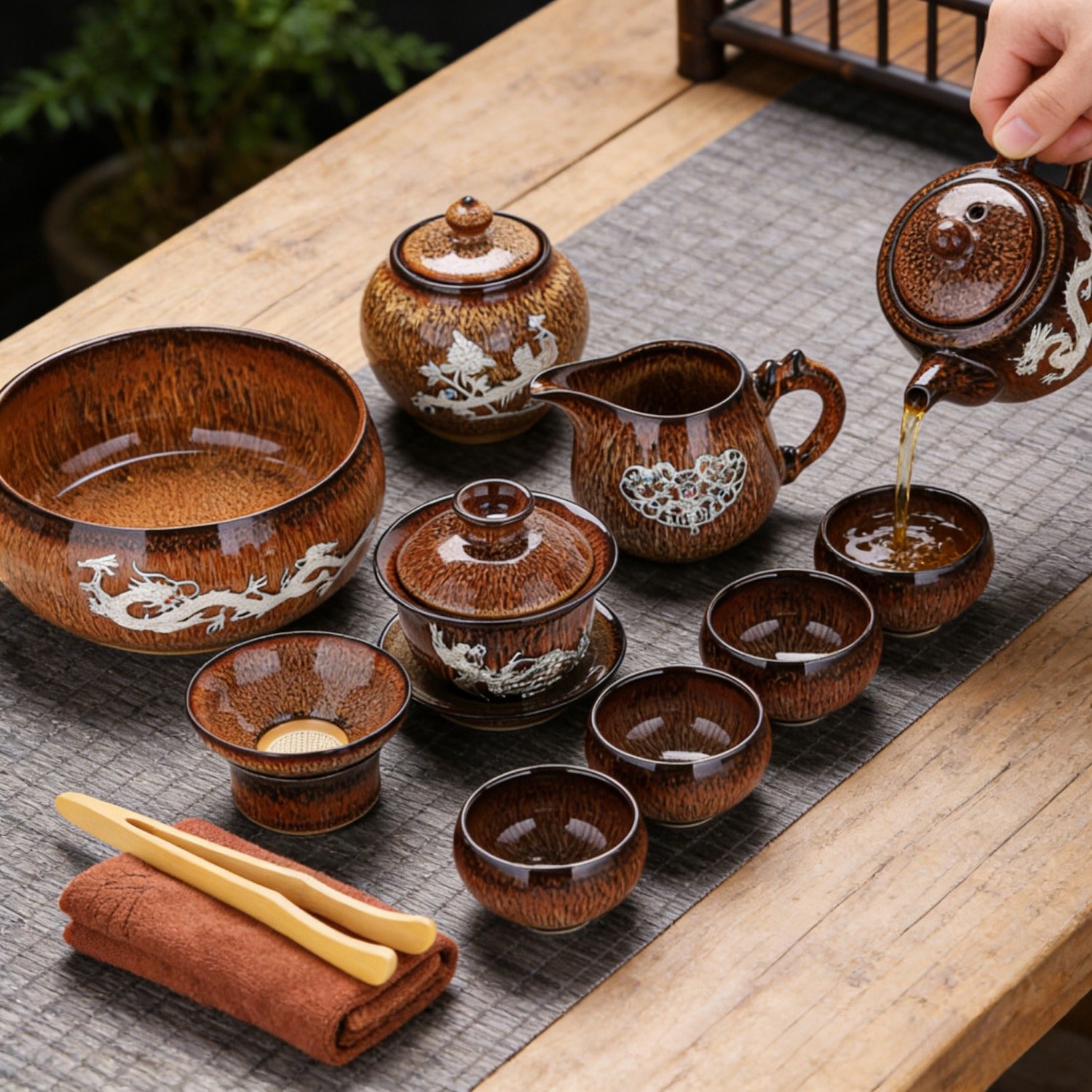 Gold Inlaid Silver 14-Piece Gongfu Tea Set