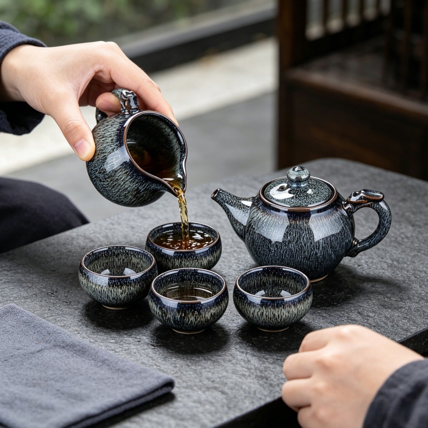 Jun Gray Kiln 10Pcs Tea Set Gift Box