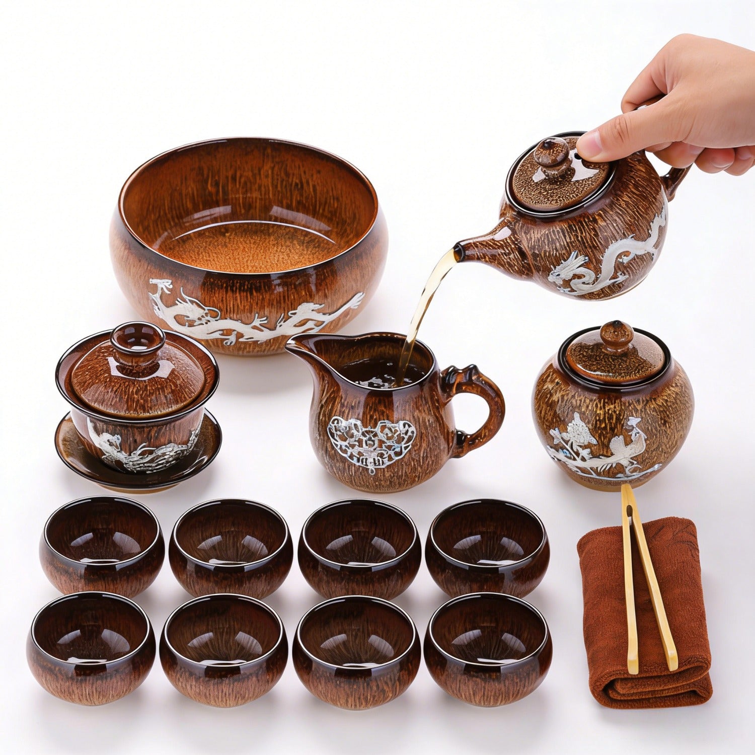 Golden Silver-Inlaid 14Pcs Beauty Tea Set