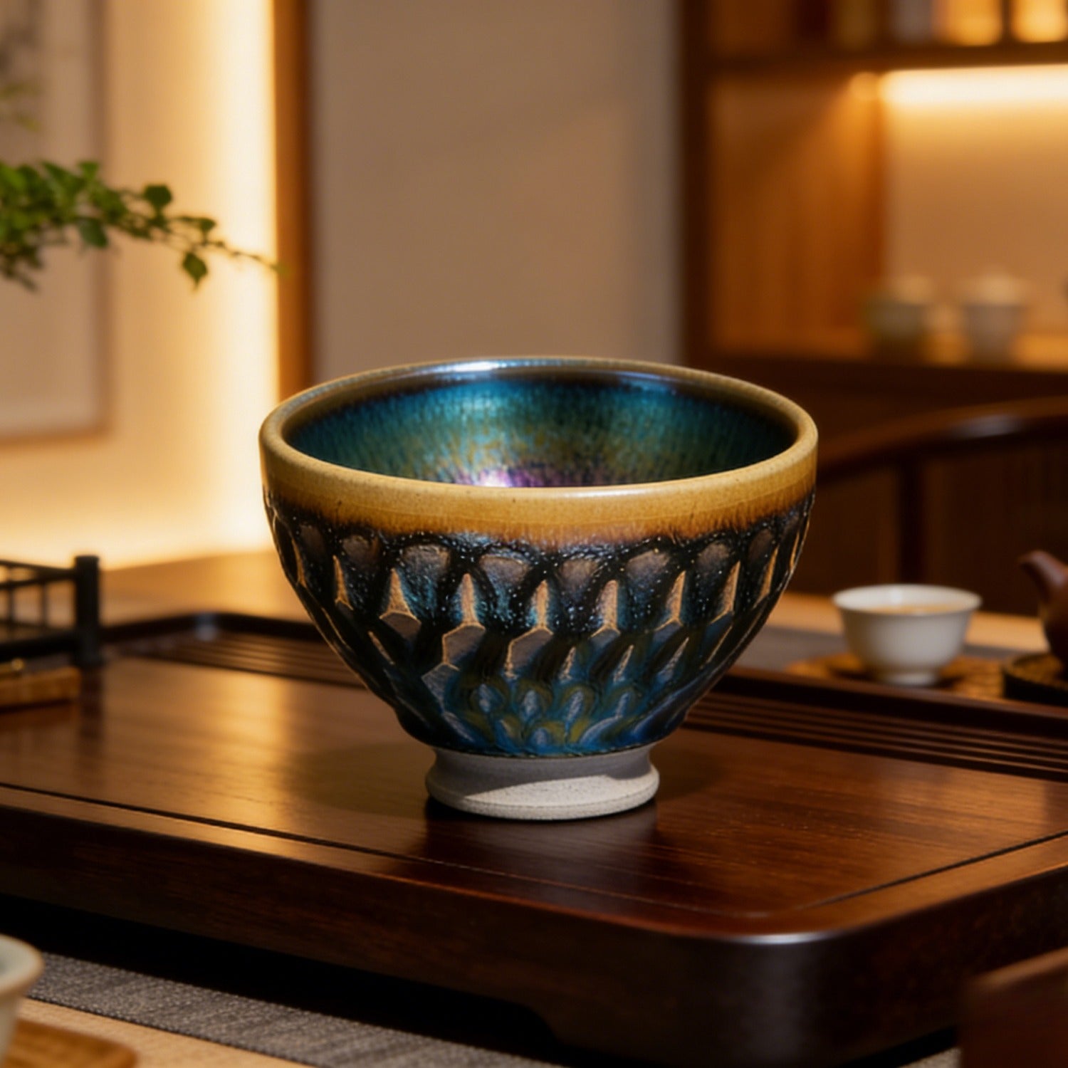 Handmade Carved Inlet Jian Ware Wood Fired Master Cup