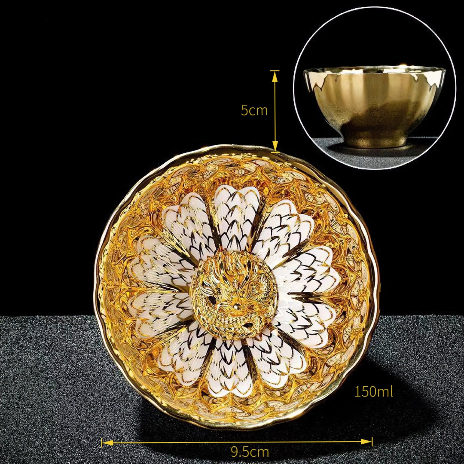 Golden Dragon Scale Tenmoku Silver Inlaid Master Cup