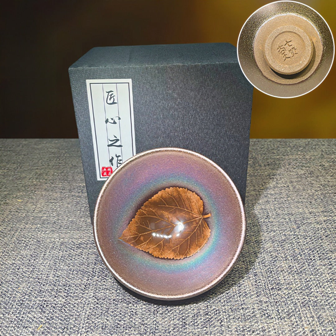 Gold Foil Leaf Tenmoku Master Tea Cup