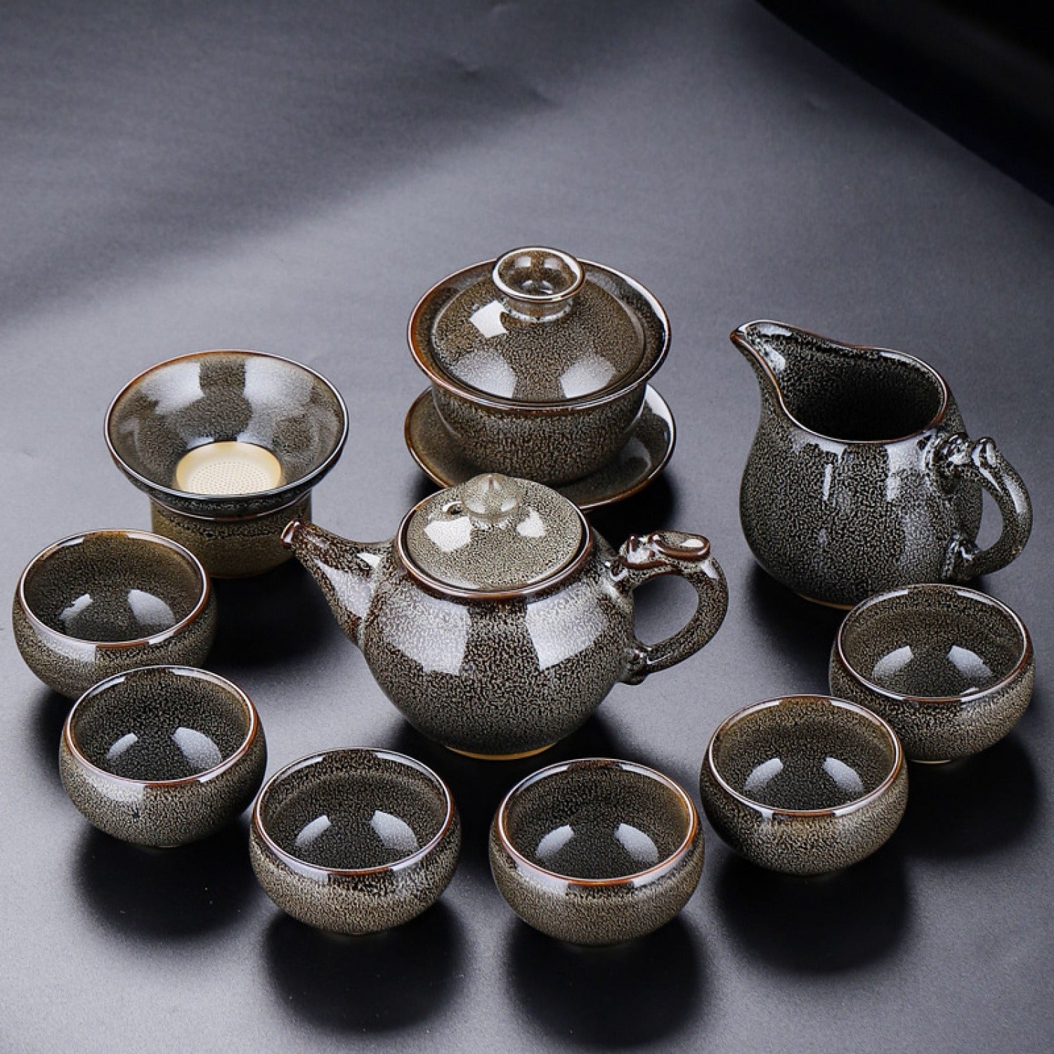Brown Gray Kiln 11Pcs Tea Set Gift Box