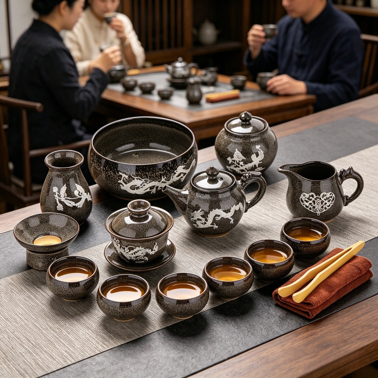 Brown Gray Silver-Inlaid 14Pcs Beauty Tea Set