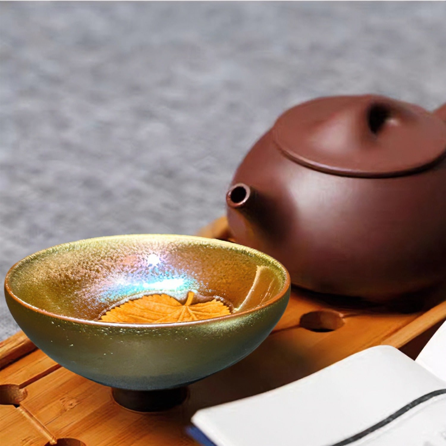 Gold Leaf Tenmoku Iron Body Large Master Tea Cup
