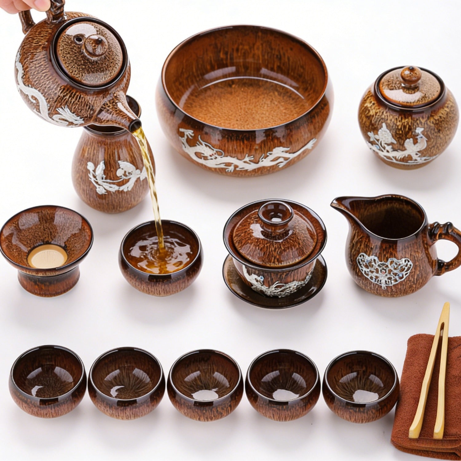 Golden Silver-Inlaid 14Pcs Beauty Tea Set