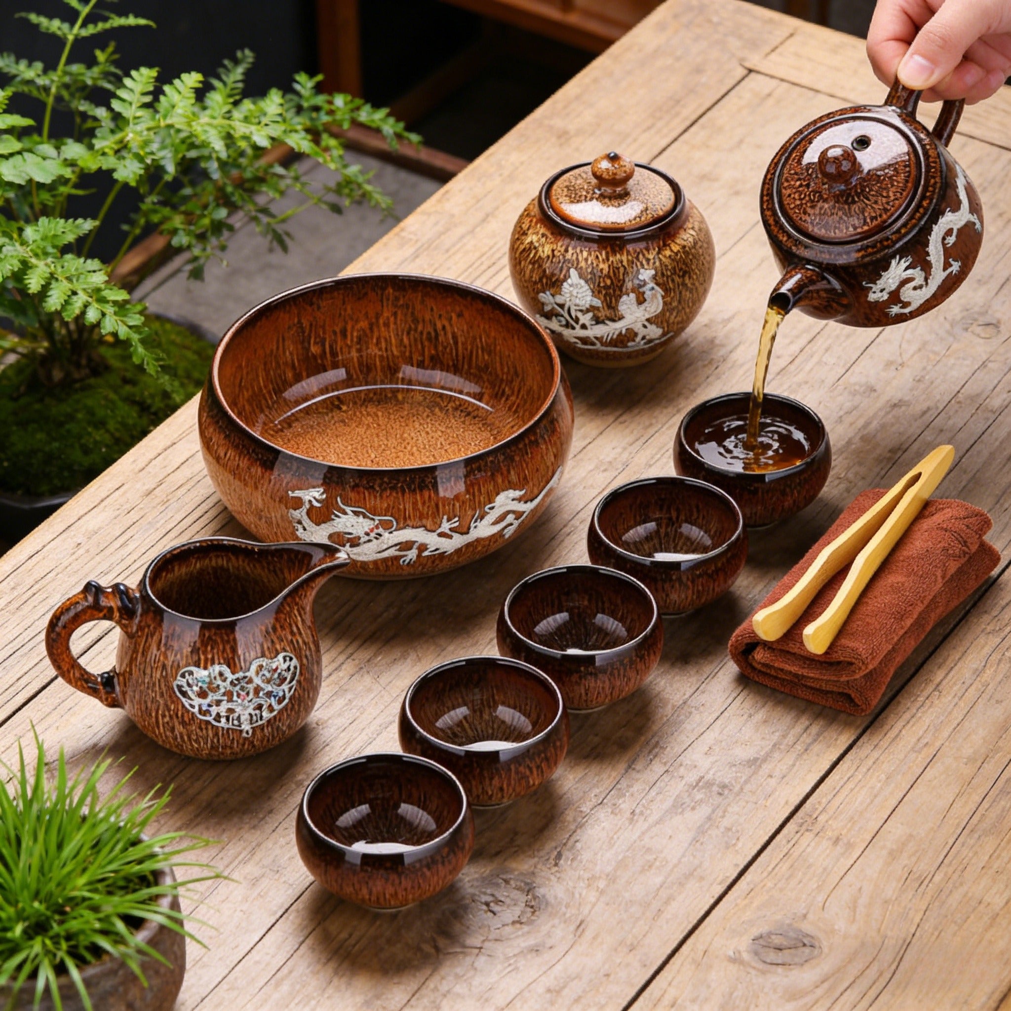Gold Inlaid Silver 14-Piece Gongfu Tea Set