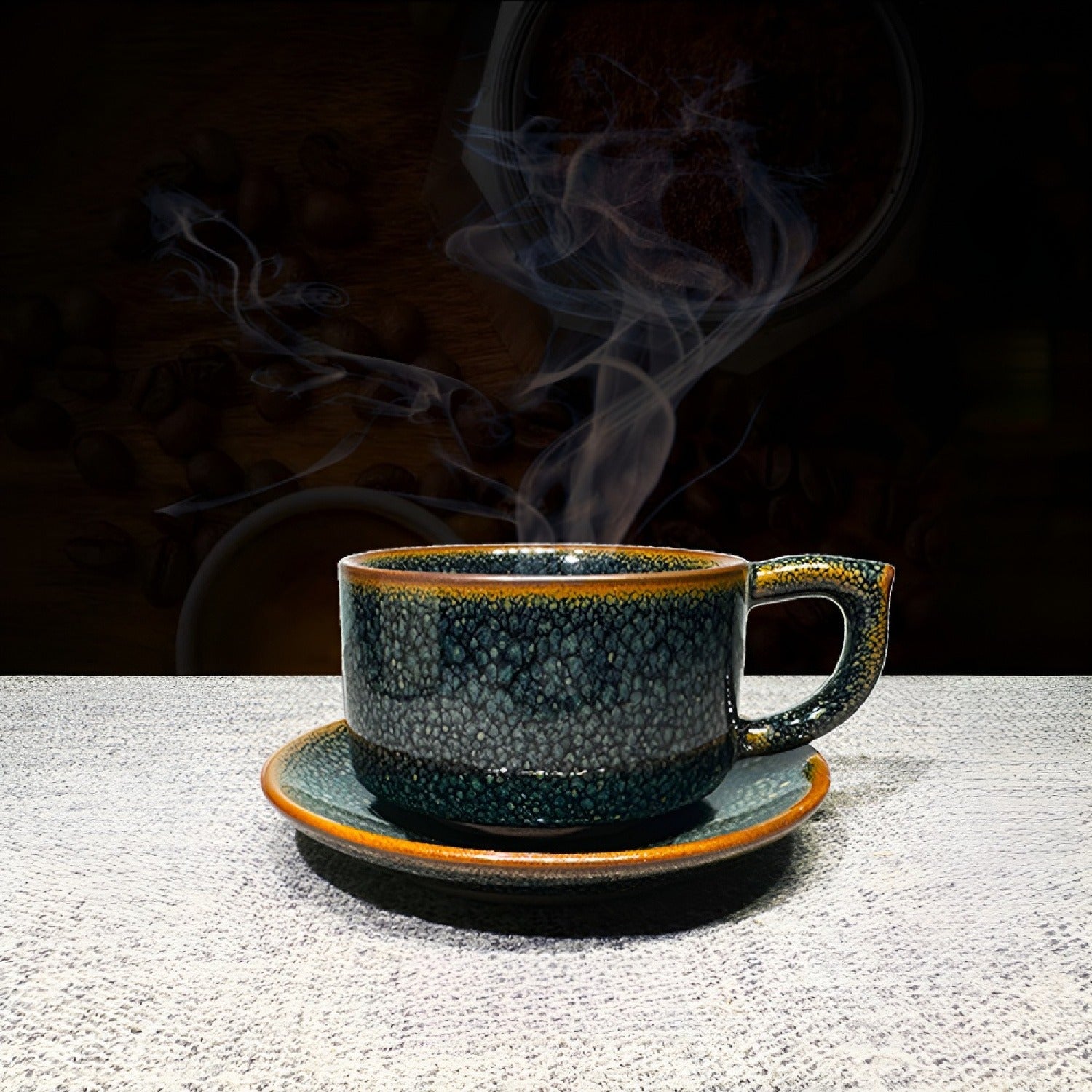 Forest Green Partridge Jian Zhan Tenmoku Coffee Cup Handmade Ceramic