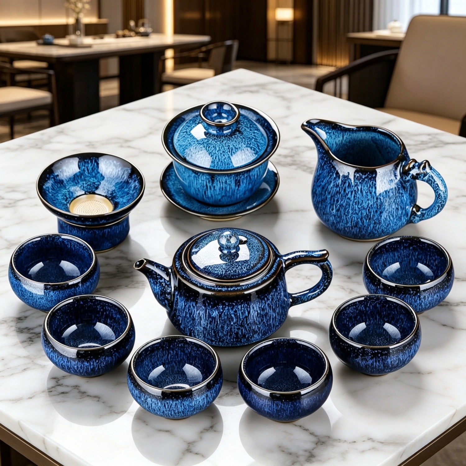 Jun Blue Kiln 10Pcs Beauty Tea Set Gift