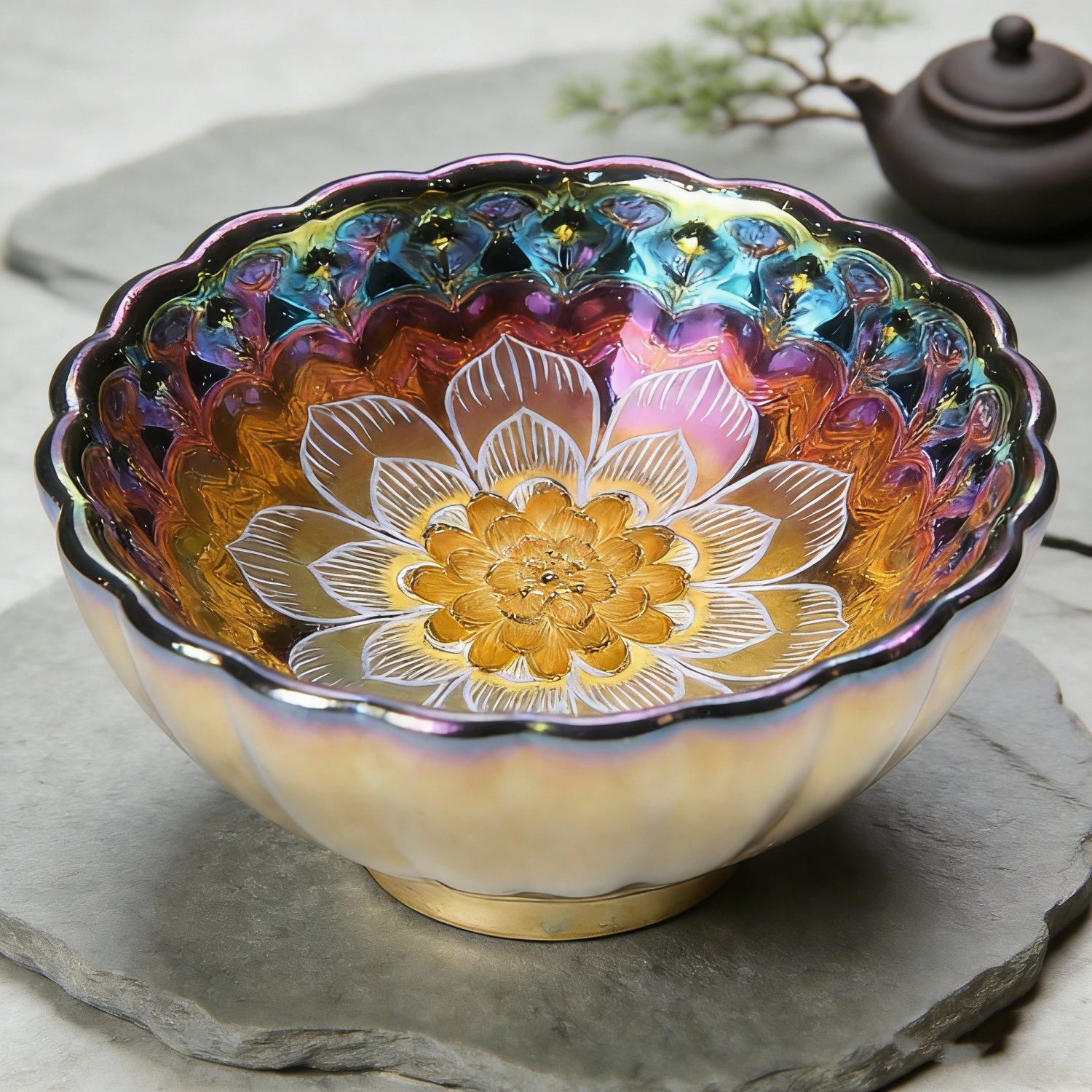 Colorful Luminous Tenmoku Silver Inlaid Master Cup