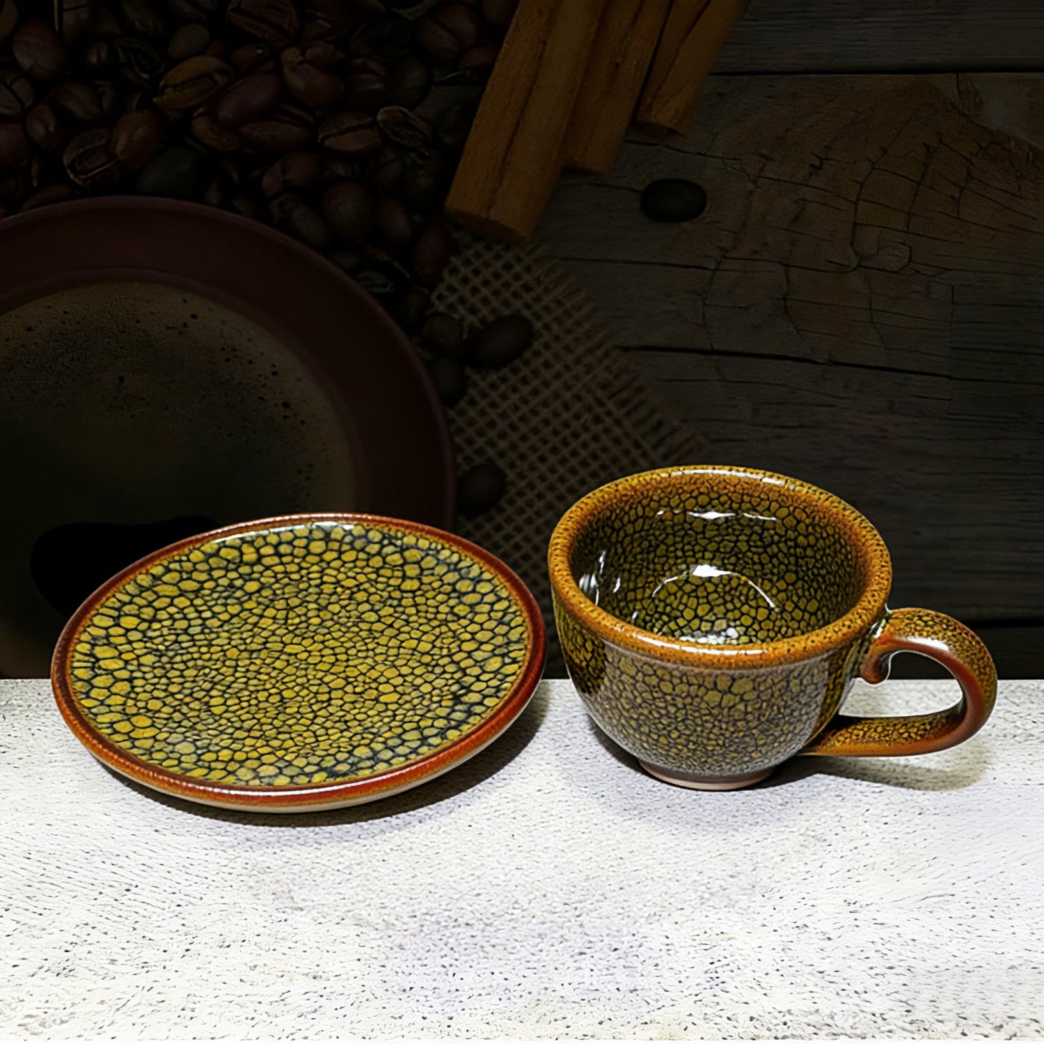 Partridge Gold Jian Zhan Tenmoku Coffee Cup Handmade Ceramic Mug