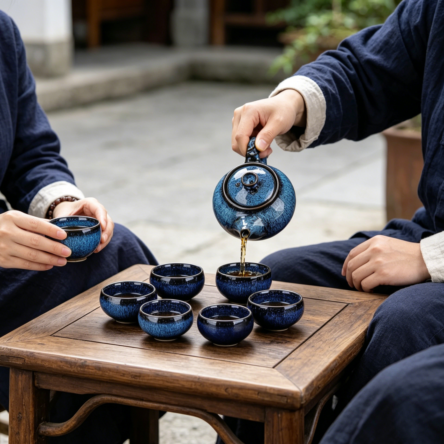 Jun Blue Kiln 10Pcs Tea Set Gift Box