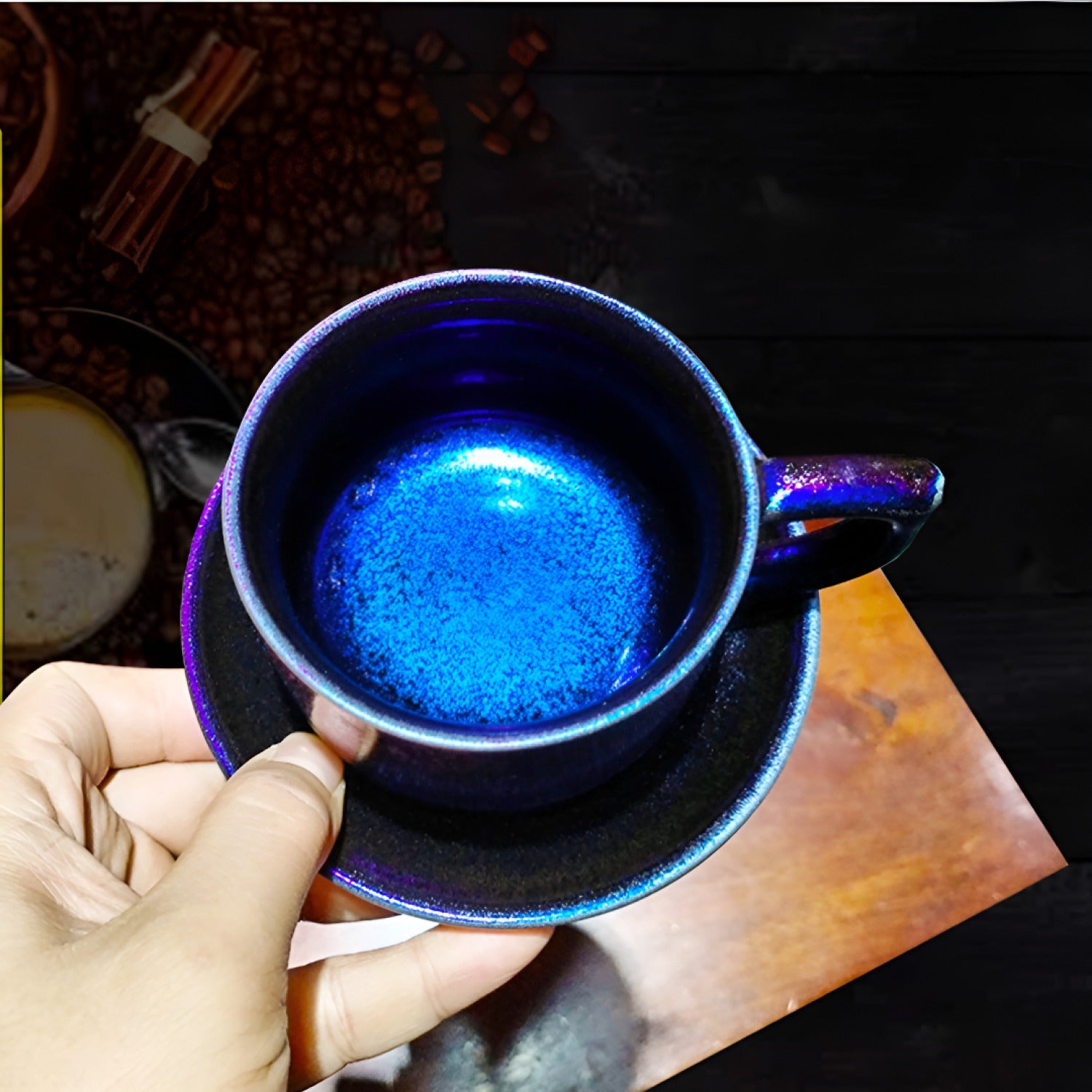 Dark Nebula Glow Jian Zhan Tenmoku Coffee Cup Handmade Ceramic